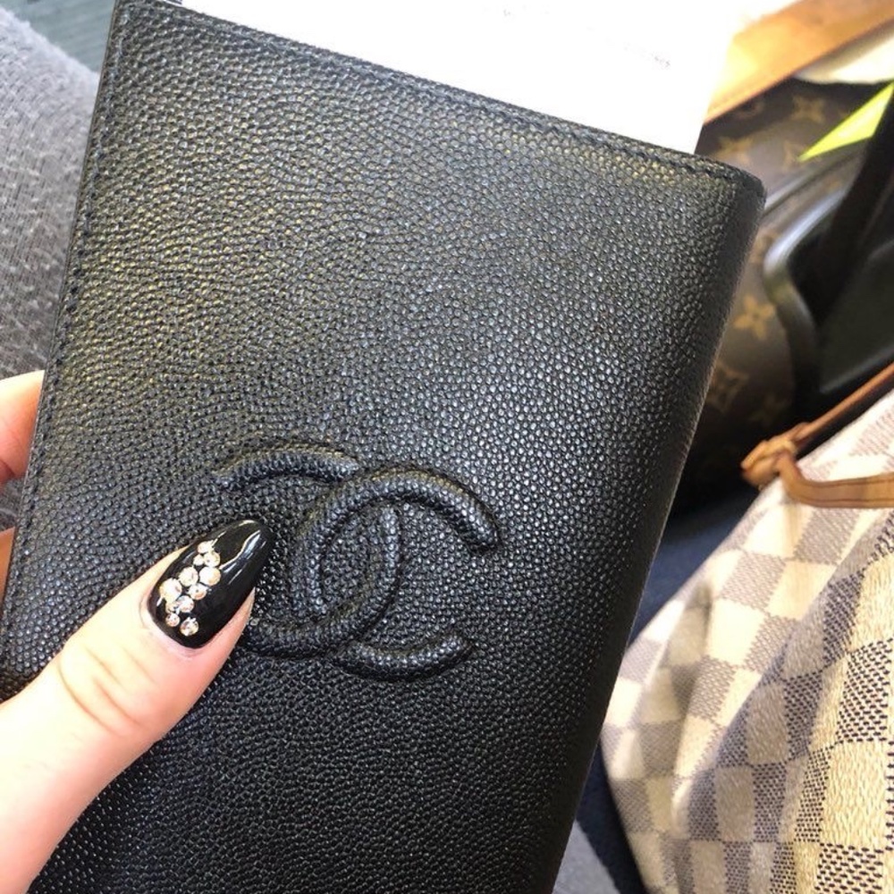 CHANEL Caviar Timeless Passport Holder Black